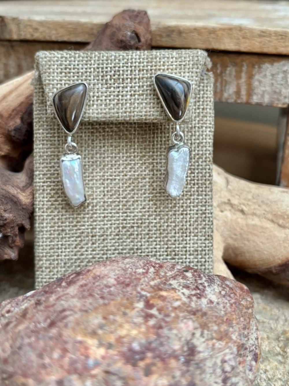 Jay King Sterling Silver Jasper & Mother Of Pearl Drop Earrings, 1-1/2” NEW !